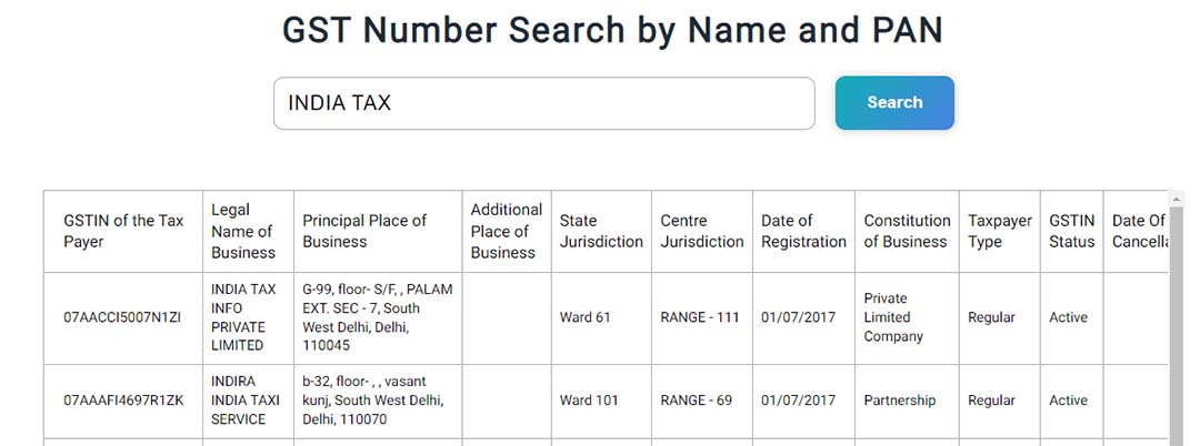 GSTN Serch GST Kiosk